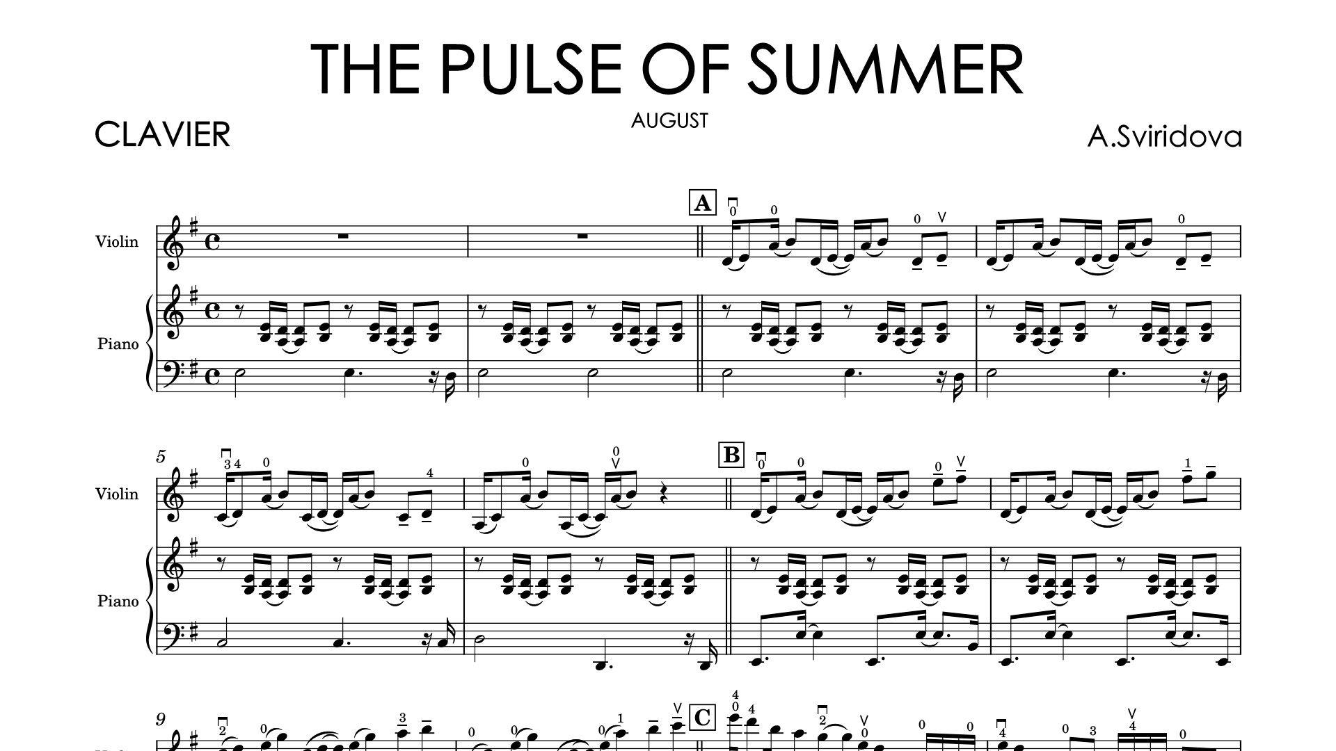 Aleksandra Sviridova – The Pulse of Summer (August) - from 'Seasons' | Original Violin & Piano Sheet Music + Backing Tracks